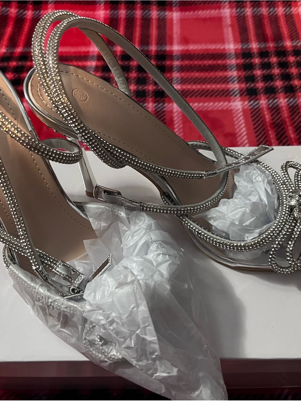 Women's Silver Crystal Embellished Strappy Heels